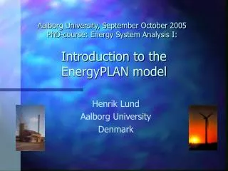 Introduction to the EnergyPLAN model