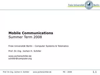 Mobile Communications Summer Term 2008