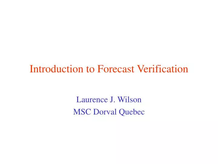 introduction to forecast verification