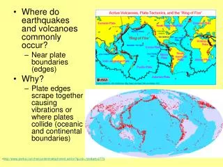 Where do earthquakes and volcanoes commonly occur? Near plate boundaries (edges) Why?