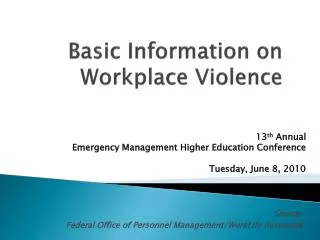 Basic Information on Workplace Violence
