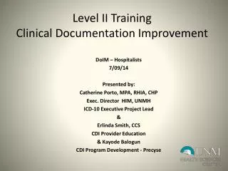 Level II Training Clinical Documentation Improvement