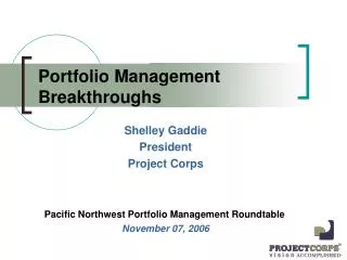 Portfolio Management Breakthroughs