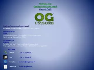 OxyGreen Group OxyGreen Constructions Pvt.Ltd. Corporate Profile