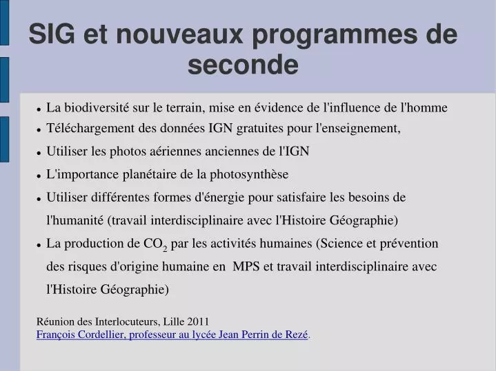 sig et nouveaux programmes de seconde