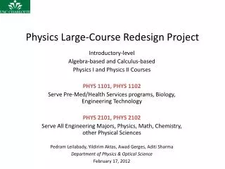 Physics Large-Course Redesign Project
