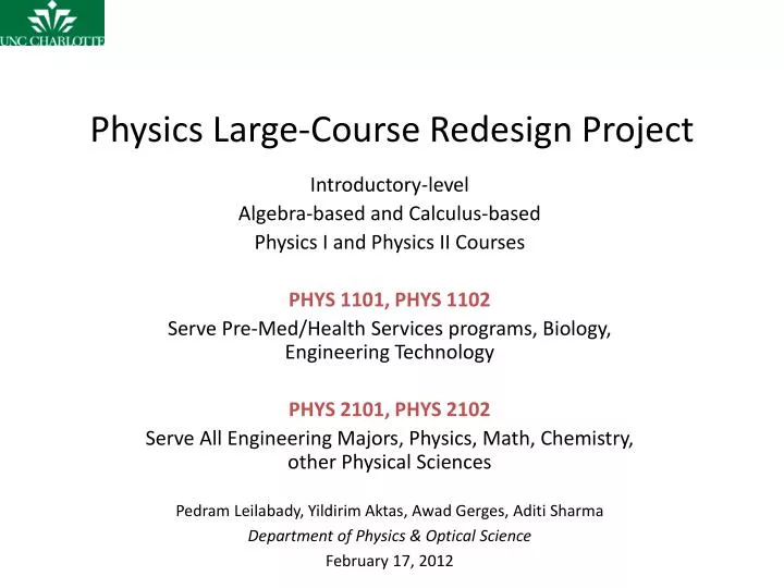 physics large course redesign project