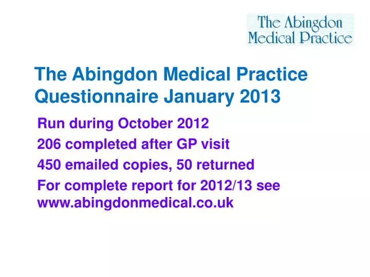 the abingdon medical practice questionnaire january 2013