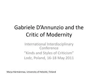 Gabriele D’Annunzio and the Critic of Modernity