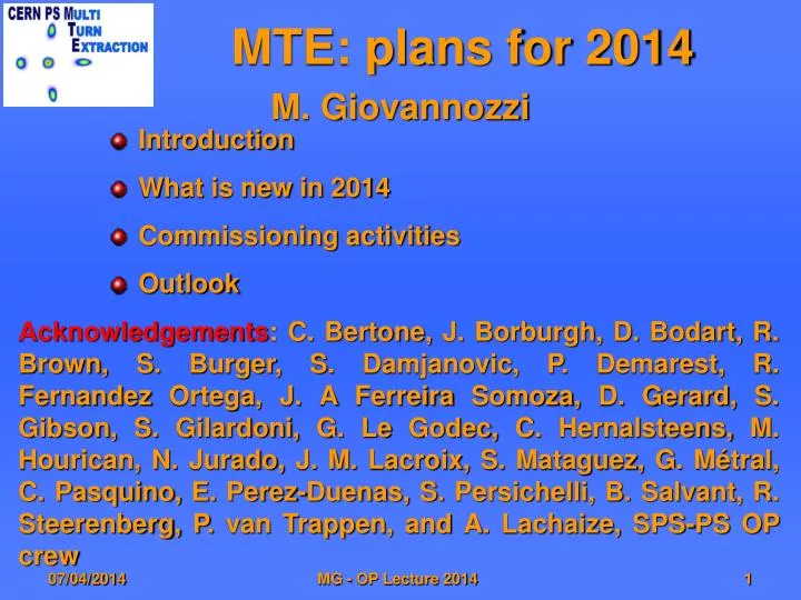 mte plans for 2014
