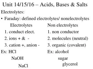 Unit 14/15/16 – Acids, Bases &amp; Salts
