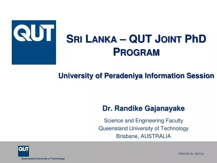 sri lanka qut joint p h d program university of peradeniya information session