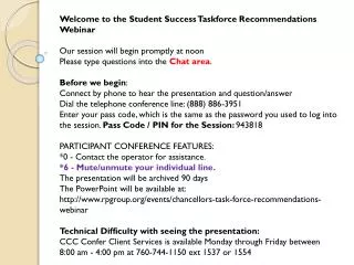 Welcome to the Student Success Taskforce Recommendations Webinar