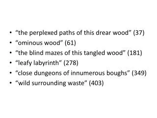 “the perplexed paths of this drear wood” (37) “ominous wood” (61)