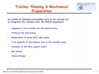 Tracker Planning &amp; Mechanical Preparation
