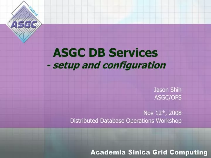 asgc db services setup and configuration