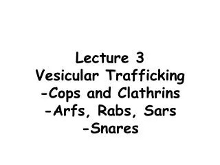 Lecture 3 Vesicular Trafficking -Cops and Clathrins -Arfs, Rabs, Sars -Snares
