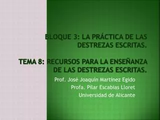 Prof. José Joaquín Martínez Egido Profa . Pilar Escabias Lloret Universidad de Alicante