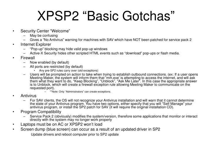 xpsp2 basic gotchas
