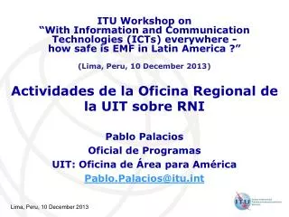Actividades de la Oficina Regional de la UIT sobre RNI