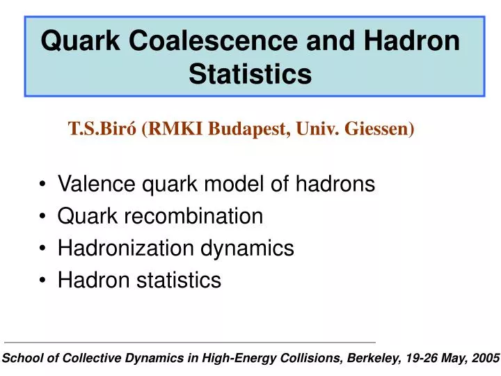 quark coalescence and hadron statistics