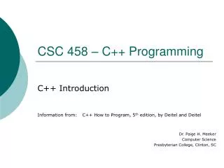 CSC 458 – C++ Programming