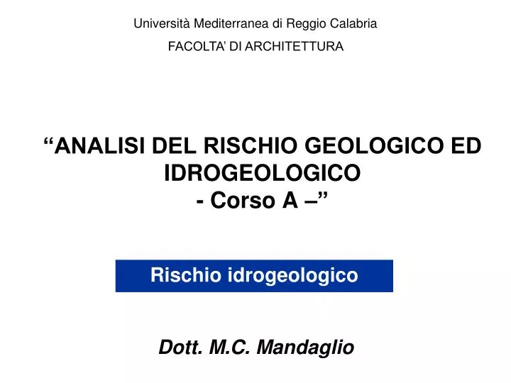 analisi del rischio geologico ed idrogeologico corso a