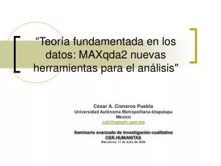 “Teo ría fundamentada en los datos: MAXqda2 nuevas herramientas para el análisis &quot;