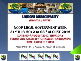 UMDONI MUNICIPALITY (KWA-ZULU NATAL) NCOP LOCAL GOVERNMENT WEEK