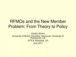 RFMOs and the New Member Problem: From Theory to Policy