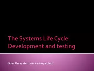 The Systems Life Cycle: Development and testing