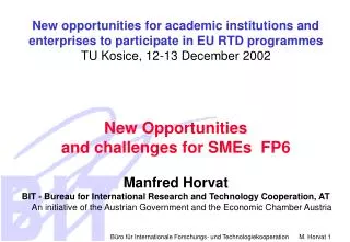 New opportunities for academic institutions and enterprises to participate in EU RTD programmes