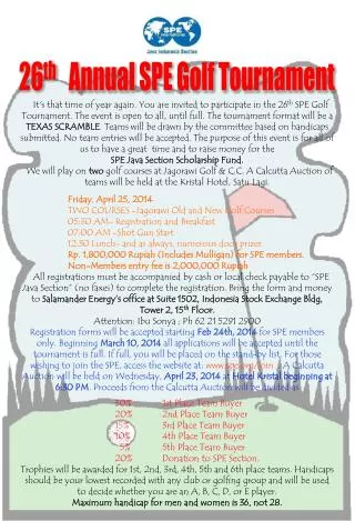 26 th Annual SPE Golf Tournament