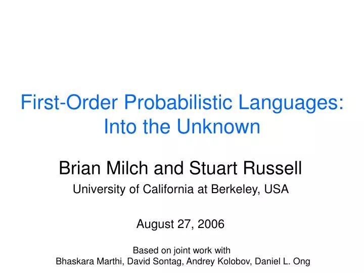 first order probabilistic languages into the unknown