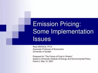 Emission Pricing: Some Implementation Issues