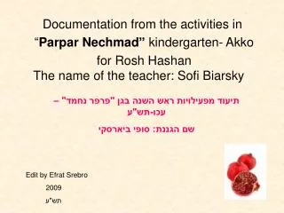 Documentation from the activities in “ Parpar Nechmad” kindergarten- Akko