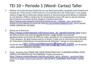 TEI 10 – Periodo 1 (Word- Cartas) Taller