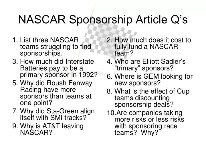 nascar sponsorship article q s