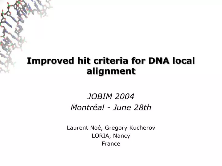 improved hit criteria for dna local alignment