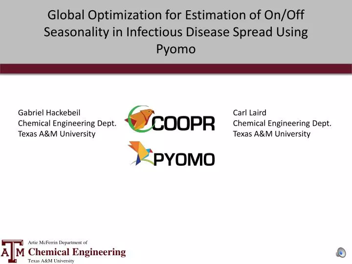global optimization for estimation of on off seasonality in infectious disease spread using pyomo