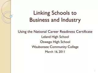 Linking Schools to Business and Industry