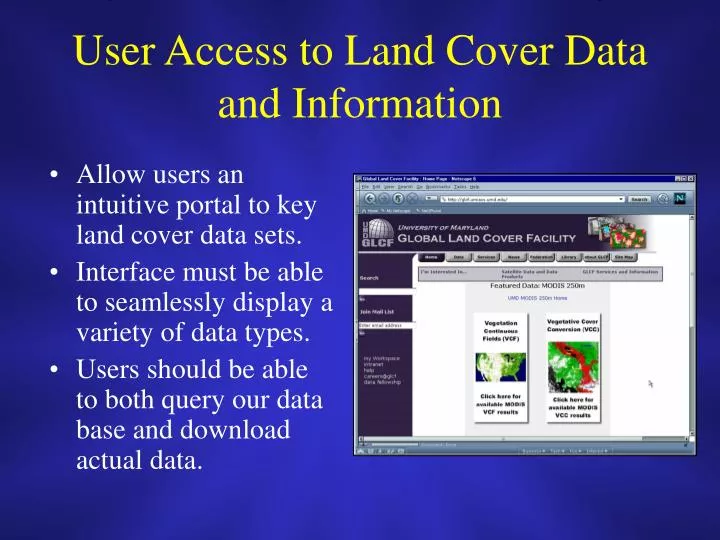 user access to land cover data and information