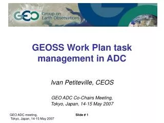 GEOSS Work Plan task management in ADC