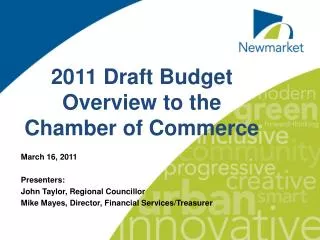 2011 Draft Budget Overview to the Chamber of Commerce