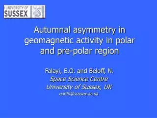 Autumnal asymmetry in geomagnetic activity in polar and pre-polar region