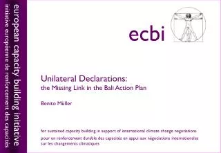 Unilateral Declarations: the Missing Link in the Bali Action Plan Benito M üller