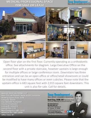 MEDICAL/PROFESSIONAL SPACE FOR SALE OR LEASE