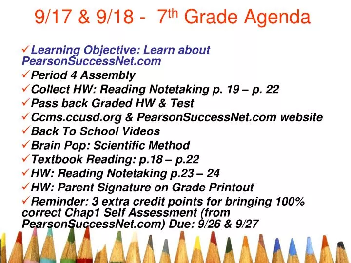 9 17 9 18 7 th grade agenda