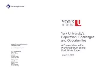 York University’s Reputation: Challenges and Opportunities