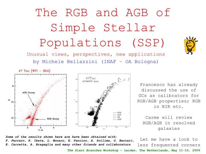 the rgb and agb of simple stellar populations ssp